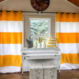 Yellow & White Striped Curtains Nautical Window Treatments - Pair - thumbnail 2