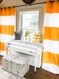 Yellow & White Striped Curtains Nautical Window Treatments - Pair - thumbnail 1
