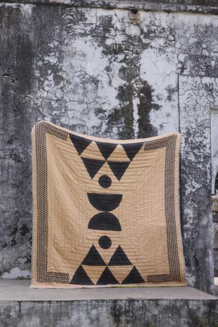 Reversible Indian Block Print Kantha Quilt Aztec Boho Bedding Set - image 1