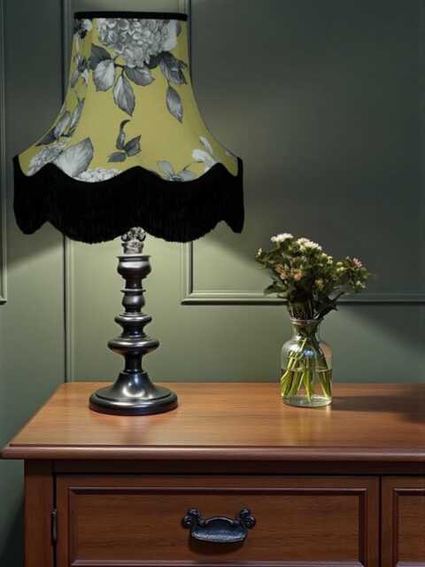 Green Hydrangea Floral Lampshade With Cream Fringe Handmade For Ceiling Lights, Table & Floor Standard Lamp Shades - image 1