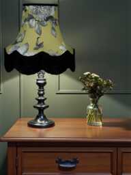 Green Hydrangea Floral Lampshade With Black Fringe British Made Ceiling, Table, Floor Lamp Shade