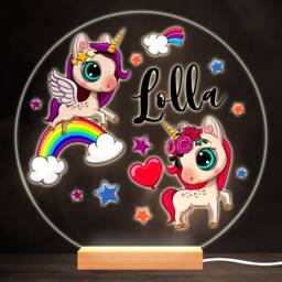 Colourful Unicorns Round Personalised Gift Led Lamp Night Light - Bedroom - thumbnail 1