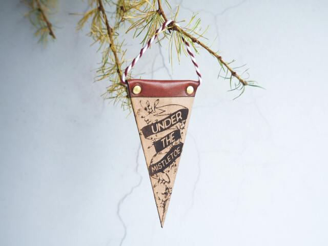 Leather Christmas Decoration - Mistletoe Xmas Ornament, Christmas Tree, Garland, Pennant - image 1