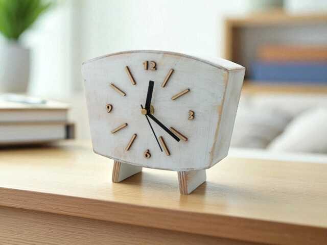 White Mantel Wooden Clock, Silent, Vintage Style - image 1