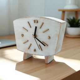 White Mantel Wooden Clock, Silent, Vintage Style - thumbnail 4