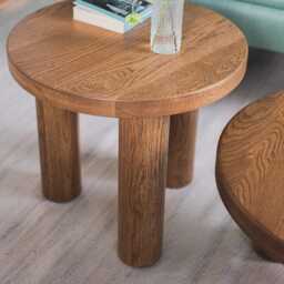 Round Oak Coffee Tables - Handmade Solid Wood Set Or Single Warm Natural Finish With Turned Legs For Any Interior - thumbnail 2