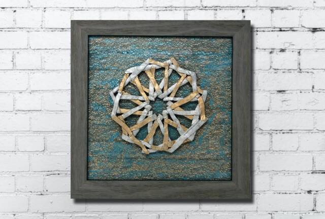 The Arabesque?? Modern-Look Wall Art With Metallic Polymer Clay Sculpted Medieval Islamic Geometric Arabesque Pattern - image 1