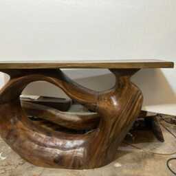 Rustic Solid Wood Console Table, Handmade Sculptural Entryway Mid Century Modern Wooden Handcrafted - thumbnail 3