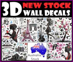 3D Wall Art Decals Stickers Removable Home Decor Decorations Kids Nursery Girl Guitar Birds Australia Paris Butterfly Tree Eiffel Tower - thumbnail 1