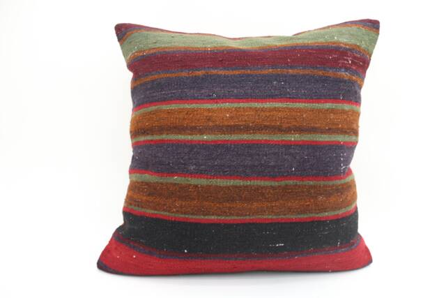 striped Kilim Pillow Cover, 28x28, Vintage Turkish Rug Cushion - image 1
