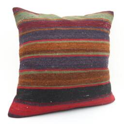 striped Kilim Pillow Cover, 28x28, Vintage Turkish Rug Cushion - thumbnail 3