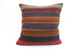 striped Kilim Pillow Cover, 28x28, Vintage Turkish Rug Cushion - thumbnail 1