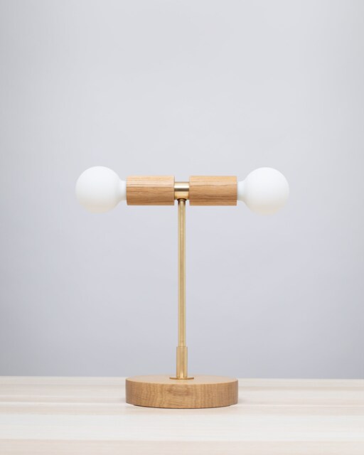 Double Tala Porcelain Handturned Oak Table Lamp - image 1