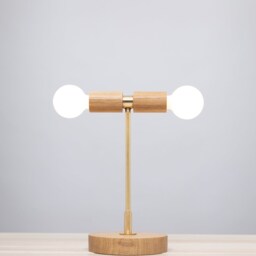 Double Tala Porcelain Handturned Oak Table Lamp - thumbnail 2