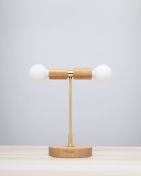 Double Tala Porcelain Handturned Oak Table Lamp - thumbnail 1