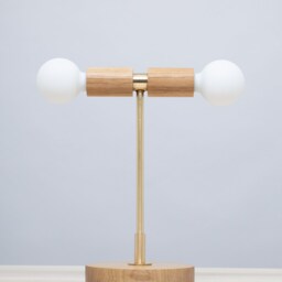 Double Tala Porcelain Handturned Oak Table Lamp - thumbnail 3