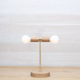 Double Tala Porcelain Handturned Oak Table Lamp - thumbnail 4
