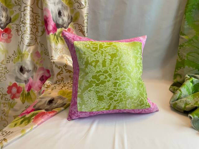 "Designers Guild Yuzen Pillow Cover Pink & Green Quilted Cotton, 18""x18" - image 1