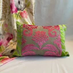 "Designers Guild Yuzen Pillow Cover Pink & Green Quilted Cotton, 18""x18" - thumbnail 2
