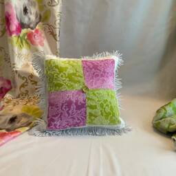"Designers Guild Yuzen Pillow Cover Pink & Green Quilted Cotton, 18""x18" - thumbnail 3