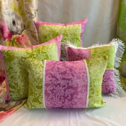 "Designers Guild Yuzen Pillow Cover Pink & Green Quilted Cotton, 18""x18" - thumbnail 4