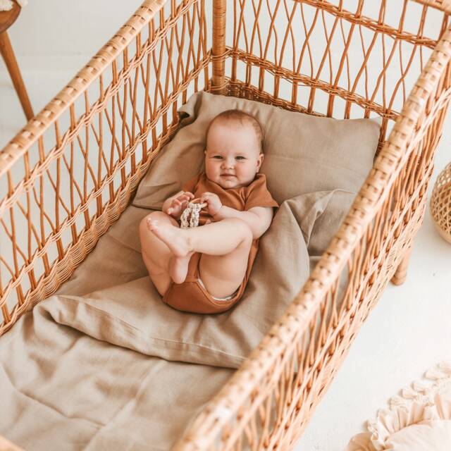3 Pcs Baby, Toddler Linen Bedding Set in Beige - Cot Bedding Of Duvet Cover, Pillowcase & Fitted Sheet - image 1
