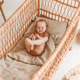 3 Pcs Baby, Toddler Linen Bedding Set in Beige - Cot Bedding Of Duvet Cover, Pillowcase & Fitted Sheet - thumbnail 1