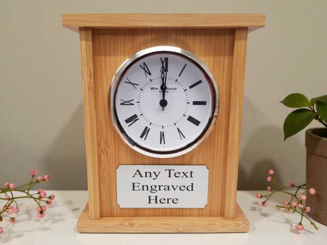 Personalised Wooden Square Shaped Mantel Clock Wedding/ Anniversary/ Birthday/ Retirement - image 1