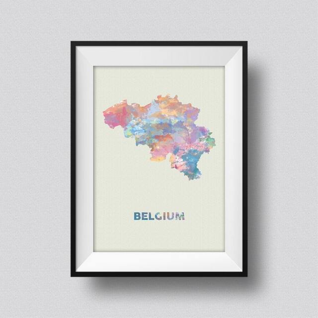 Belgium Watercolor Map Art Print Ink Splash Poster Canvas
