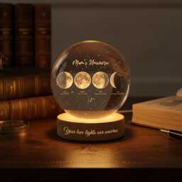 Family Moon Phase Crystal Night Light, Personalized Mom Universe Gift, Custom Engraved Keepsake Lamp - thumbnail 3