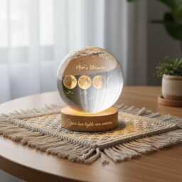 Family Moon Phase Crystal Night Light, Personalized Mom Universe Gift, Custom Engraved Keepsake Lamp - thumbnail 4