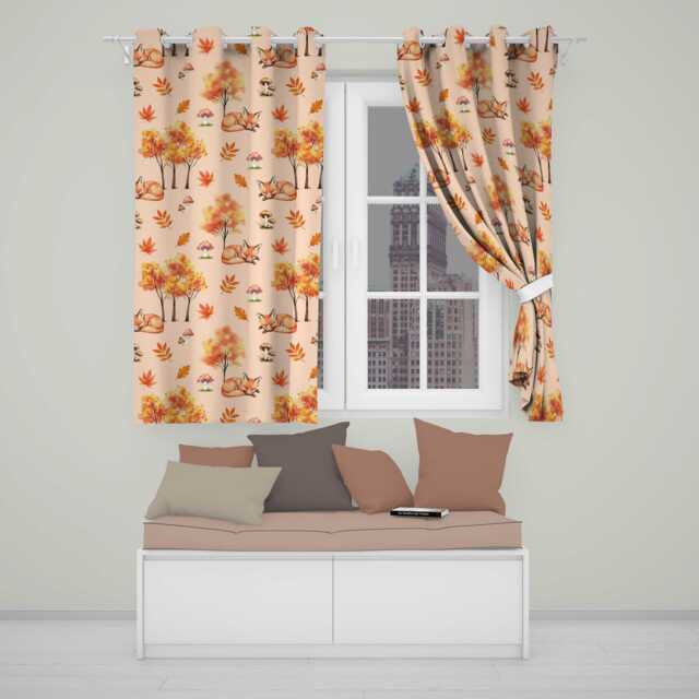 Sleeping Fox Autumn Leaves Mushrooms Forest Seamless Pattern Tan Readymade Eyelet Ring Top Thermal 100% Blackout Curtains - image 1