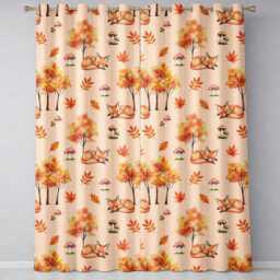 Sleeping Fox Autumn Leaves Mushrooms Forest Seamless Pattern Tan Readymade Eyelet Ring Top Thermal 100% Blackout Curtains - thumbnail 2