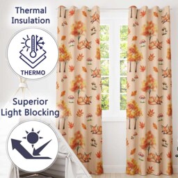 Sleeping Fox Autumn Leaves Mushrooms Forest Seamless Pattern Tan Readymade Eyelet Ring Top Thermal 100% Blackout Curtains - thumbnail 3