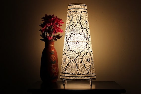 Black Mandala Floral Table Lampshade - image 1