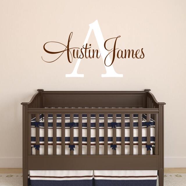 Personalized Name & Initial Wall Decal - Custom Nursery Sign Elegant Script Vinyl Lettering For Baby Boy Or Girl Bedroom - image 1