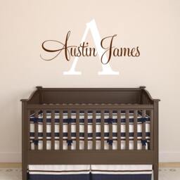 Personalized Name & Initial Wall Decal - Custom Nursery Sign Elegant Script Vinyl Lettering For Baby Boy Or Girl Bedroom - thumbnail 1