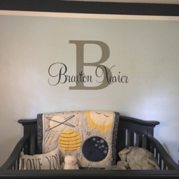Personalized Name & Initial Wall Decal - Custom Nursery Sign Elegant Script Vinyl Lettering For Baby Boy Or Girl Bedroom - thumbnail 3