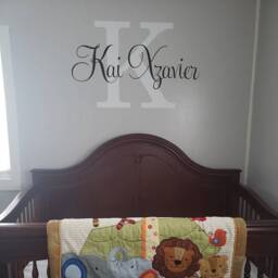 Personalized Name & Initial Wall Decal - Custom Nursery Sign Elegant Script Vinyl Lettering For Baby Boy Or Girl Bedroom - thumbnail 2