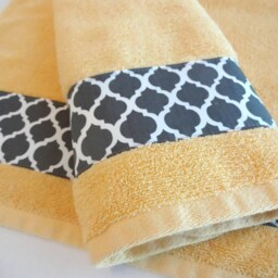 Yellow Bath Towel Gray Lattice Quatrefoil Trim, 100% Cotton - thumbnail 4