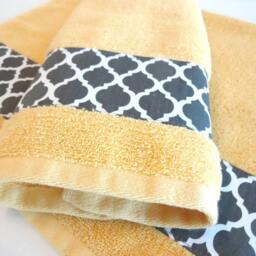 Yellow Bath Towel Gray Lattice Quatrefoil Trim, 100% Cotton - thumbnail 3