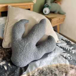 Handmade Dinosaur Footprint Pillow Dark Grey Boucl?? Nursery Cushion - thumbnail 3