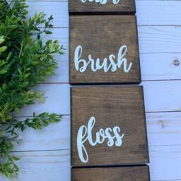 Wash Brush Floss Flush Bathroom Wooden Wall Decor, Wood Rustic Home Farmhouse Style, Fixer Upper Humor - thumbnail 2