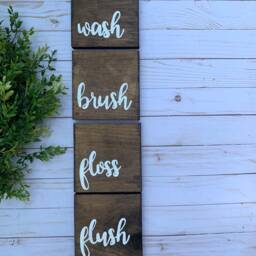 Wash Brush Floss Flush Bathroom Wooden Wall Decor, Wood Rustic Home Farmhouse Style, Fixer Upper Humor - thumbnail 4