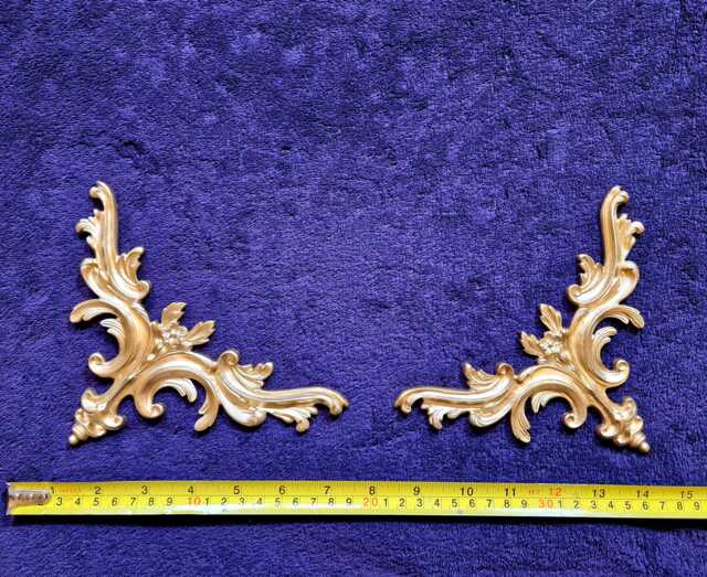 Pair Ornate Applique Panel Louis Xv Floral Gilt White French Style Decorative Wall Furniture Onlay Moulding Pediment Plastic Decoration - image 1