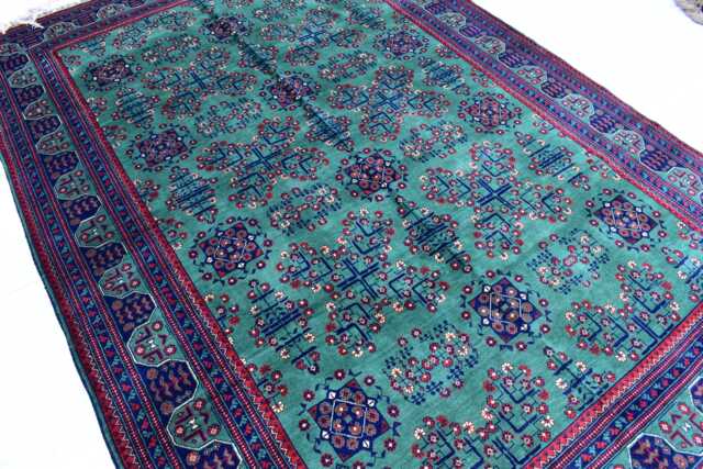 7??10 Ft Living Room Carpet, Afghan Handmade Tribal Green Rug - image 1