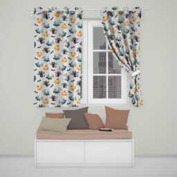 Cute Halloween Ghost Pumpkin Bat Cat Seamless Pattern Grey Background Readymade Eyelet Ring Top Thermal 100% Blackout Curtains - thumbnail 1