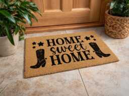 Western Welcome Rug - Cowboy Boots Gift Durable Natural Coir Entrance - thumbnail 1
