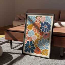 Wavy Floral Wall Art - Bold Pink & Yellow Abstract Print - thumbnail 2