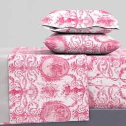 Romantic Pink Rococo Sheets - Dawn By Peacoquettedesigns Toile Vintage Style Cotton Sateen Sheet Set Bedding Spoonflower